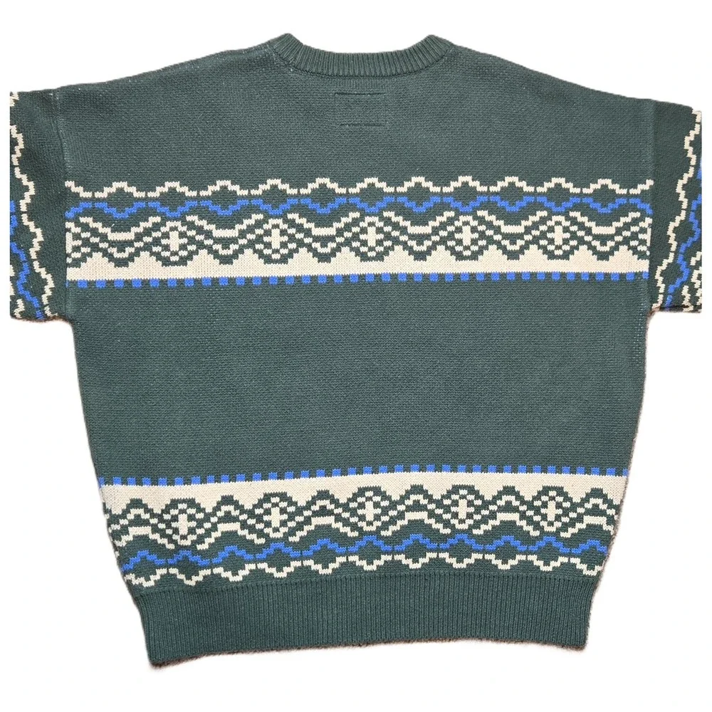 Pacsun Mens Fairisle Crew Sweater Green Blue Off-White Large Grandpa Sweater Y2K